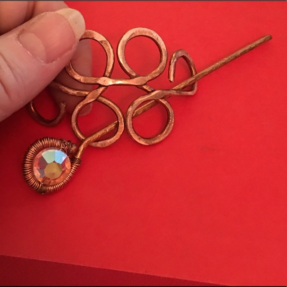 Barrette Handmade Wire wrapped in copper w/1950\'s Antique Crystal main image 6